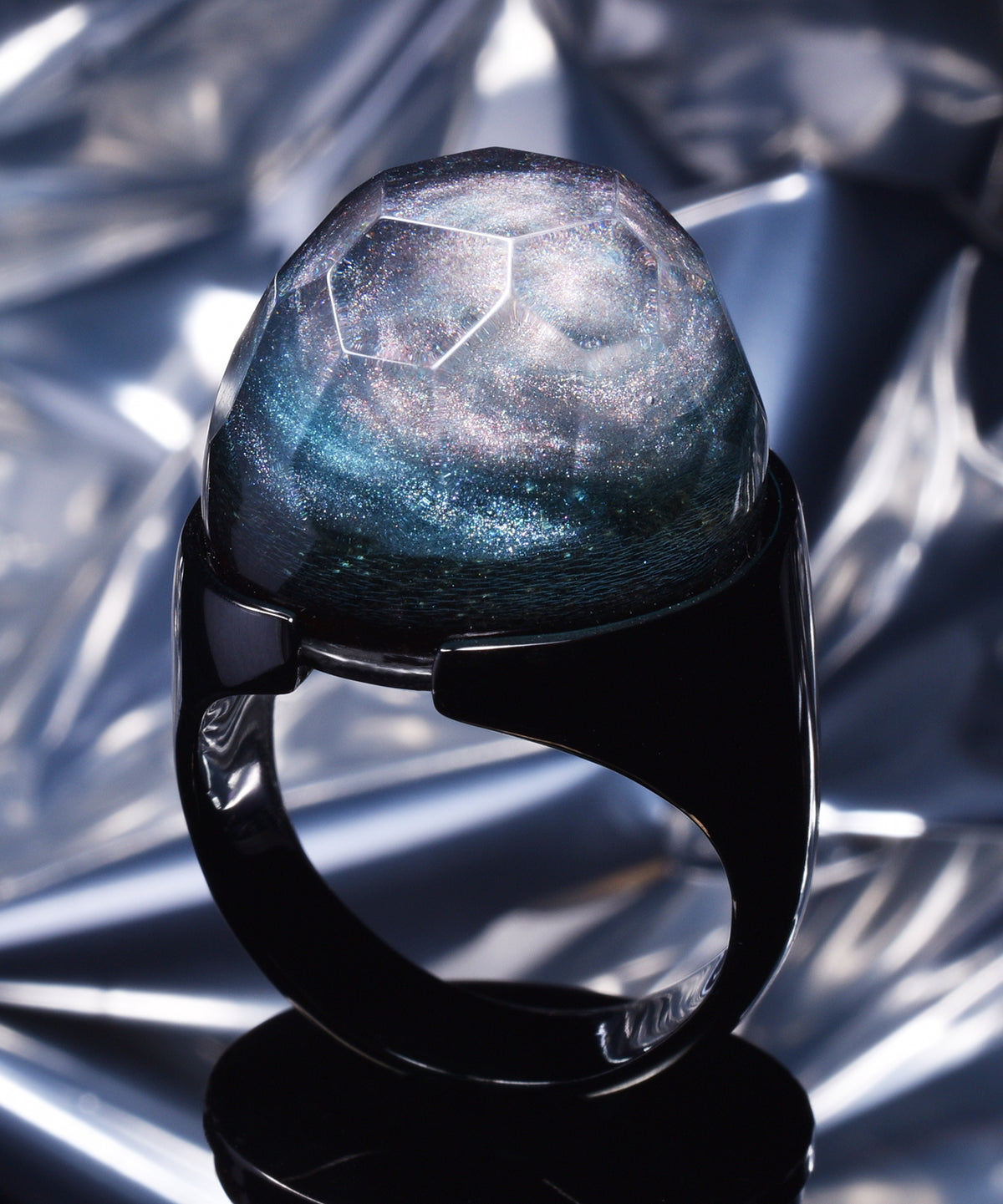 Wood Resin Ring Exotic Wood Ring With Magic Resin Top. Blue Resin Ring for  Woman With Secret World Inside. 